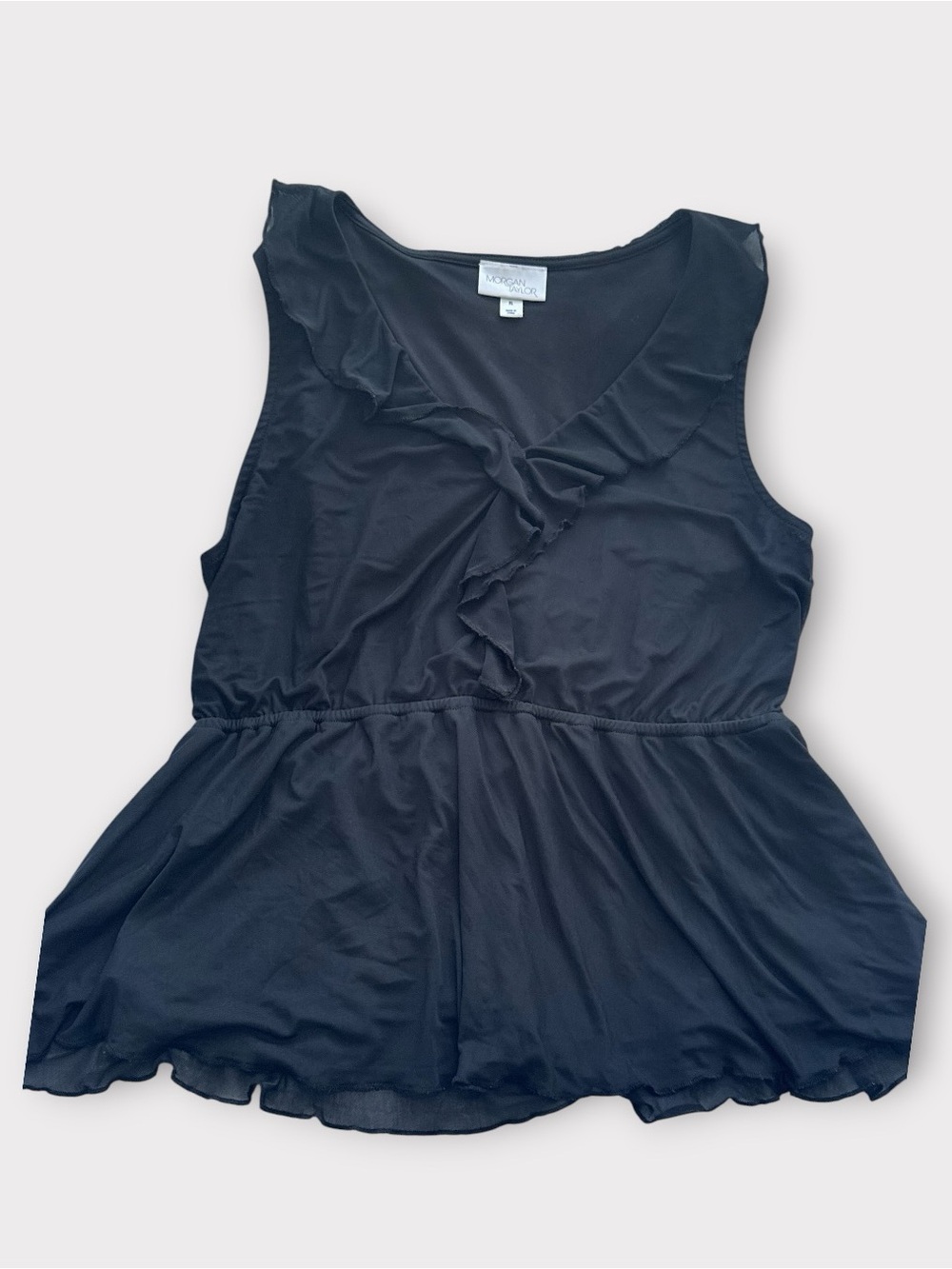 Morgan Taylor Black Ruffled V-Neck Peplum Tank - Picture 2 of 7